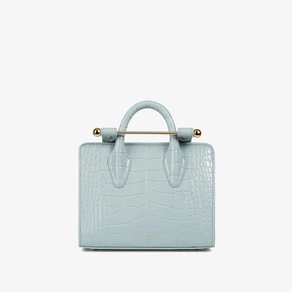 Strathberry Duck Egg Blue Croc Embossed Top Handle Nano Tote NWT - Picture 5 of 14
